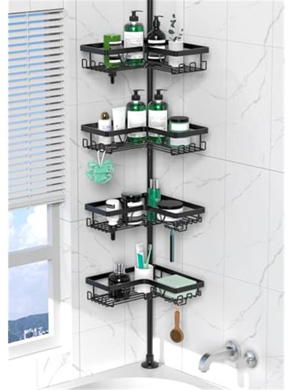 Corner Shower Caddy Tension Pole 4 Tier Shower Caddy Organizer Black